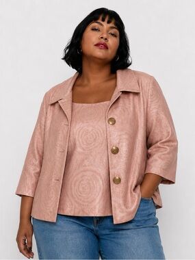 Caroline Rose Blazer & Top. Shine, swirl print texture- Heavy brass buttons- 2X